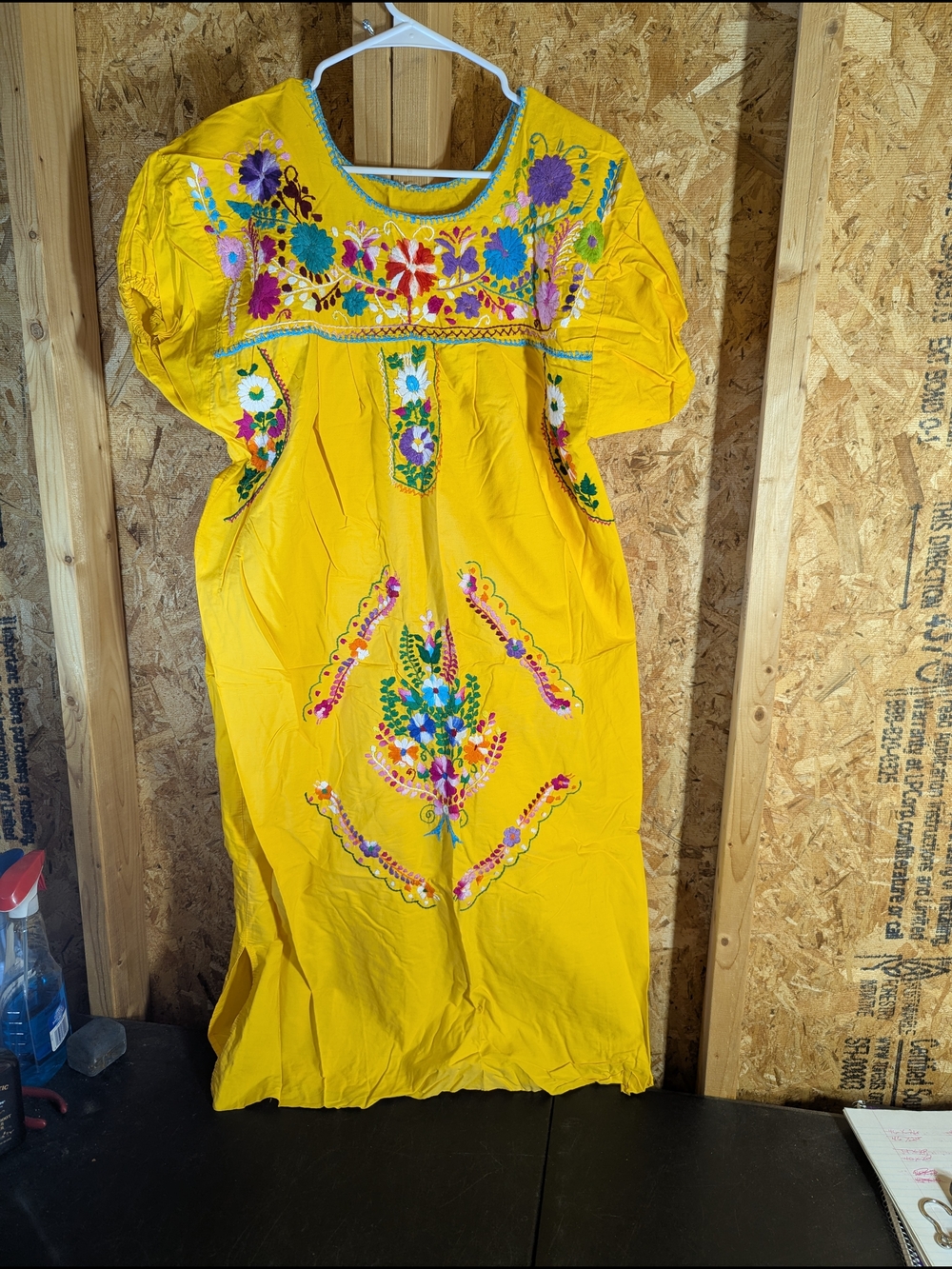 Yellow Embroidered Mexican-Style Maxi Dress